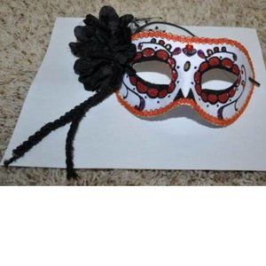 Masquerade Mask Halloween Mardi Gras White Red Flower Eye Mask Ceramic Party